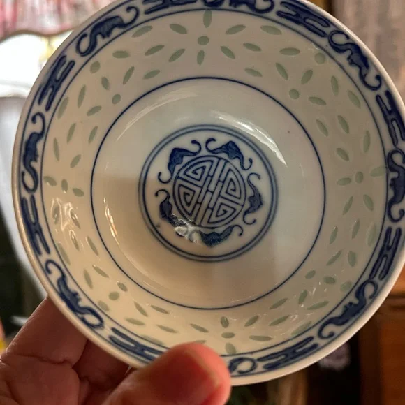 Two Porcelain Blue and White Rice grain Bowl with Bat and Lotus plant symbol. - Picture 2 of 13